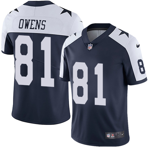Nike Cowboys #81 Terrell Owens Navy Blue Thanksgiving Men's Stitched NFL Vapor Untouchable Limited Throwback Jersey - Click Image to Close